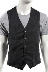 MEN'S MOTORBIKE SIDE LACE BLK PLAIN DENIM VEST W/5 SNAP BUTTONS & 2 GUN POCKETS