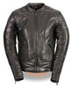 WOMEN'S MOTORCYCLE RIDING BLK LEATHER JACKET WITH PHOENIX STUDDING EMBROIDERY 