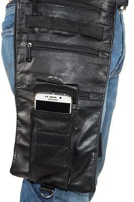 MOTORCYLE RIDING THIGH FANNY PACK GENUINE LEATHER WITH MANY POCKETS& GUN POCKET 