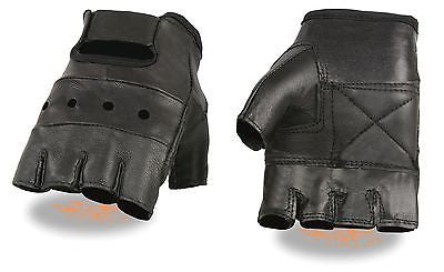 MOTORCYCLE MEN'S FINGERLESS GLOVES VERY SOFT REAL LEATHER WITH GEL PALM 
