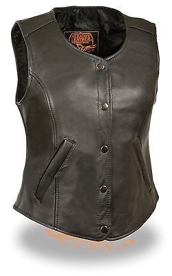 MOTORCYCLE CLASSIC LADIES OPEN NECK VEST W/SNAP BUTTONS COW NEW 