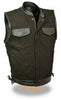 MEN'S SON OF ANARCHY BLK DENIM MOTORCYCLE VEST WITH LEATHER TRIM AND LACE SIDE 