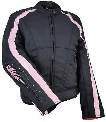 WOMEN'S MOTORCYCLE RIDING PINK TEXTILE JACKET W/ STUD & WINGS DETAILIN ...