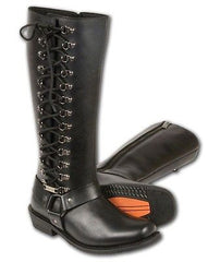 WOMEN'S MOTORCYCLE LEATHER 14 INCH WATERPROOF SQUARE TOE BOOT WITH FULL LACING
