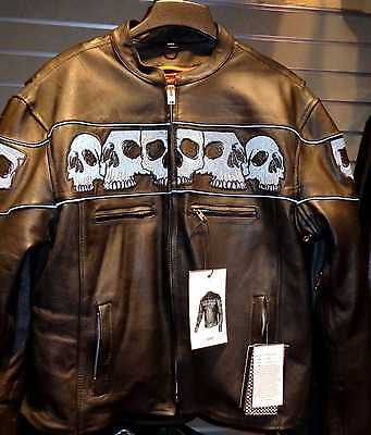Leather jacket with reflective skulls best sale