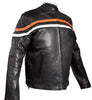 MEN'S MOTORCYCLE SCOOTER REAL LEATHER JACKET WITH ORANGE STRIP REVERSIBLE 
