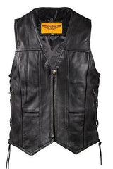 MEN'S MOTORCYCLE SIDE LACE VEST W/2 BIG GUN POCKETS INSIDE W/SINGLE PANEL BACK