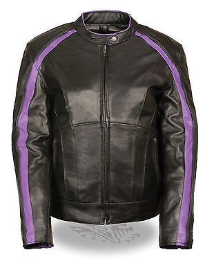 WOMEN S MOTORCYCLE RIDING PURPLE LEATHER JACKET W WINGS AT BACK