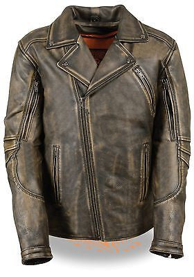 Men's Motorcycle Riding dirstressed retro brn police style leather jacket 