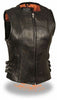 WOMEN'S MOTORCYCLE RIDING LEATHER VEST W/SIDE BUCKLES AND CENTER ZIPPER COW NEW 