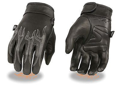 MEN'S BUTTER SOFT TOP QUALITY CRUISER GLOVES W/FLAME EMBRIODERED AND GEL PALM 