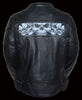 WOMEN'S REFLECTIVE SKULL MOTORCYCLE LEATHER CROSSOVER SCOOTER JACKET NEW BLACK 