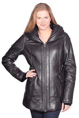 WOMEN'S MID-LENGTH PARKA BUTTER SOFT LAMB LEATHER WITH FOUR POCKETS 
