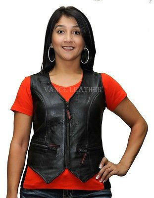 MOTORCYCLE LADIES LEATHER VEST WITH ZIPPERS NEW. COW HIDE WITH TWO ZIPPERS 