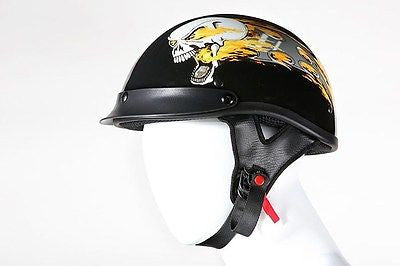 dot approved skull motorcycle helmet MOTORCYCLE BRAND NEW DOT APPROVED HALF HELMET WITH FLAMING SKULL GRPHI – Leather Place