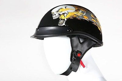 MOTORCYCLE BRAND NEW DOT APPROVED HALF HELMET WITH FLAMING SKULL GRPHIC NEW 