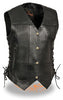 WOMEN'S MOTORCYCLE BLACK 10 POCKET LEATHER VEST WITH SIDE LACES GREAT PRICE 