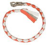 MOTORCYCLE 39" WHITE/ORANGE BRAIDED BIKER OLD SCHOOL REAL LEATHER WHIP 