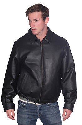 MEN'S BLK CLASSIC BOMER LEATHER JACKET WITH ELASTICS OPEN BOTTOM VERY SOFT 