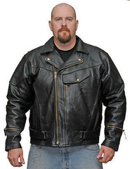MEN'S MOTORCYCLE MOTORBIKE COW HIDE LEATHER JACKET WITH PISTOL PETE GUN POCKET