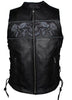 MOTORCYCLE RIDERS LADIES SKULL LEATHER ZIPPER VEST WITH LACES & 2 GUN POCKETS 