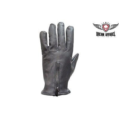 LADIES UNLINED DRIVING GLOVES VERY SOFT LEATHER W/ZIPPER BLACK 