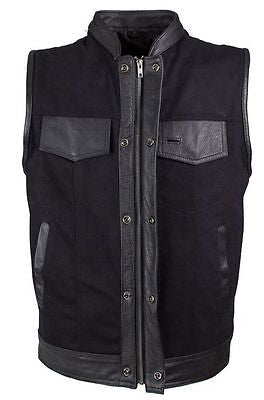 MEN'S SON OF ANARCHY TEXTILE MOTORCYCLE VEST WITH LEATHER TRIM TWO GUN POCKETS 