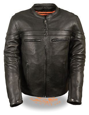 MEN'S MOTORCYCLE BLK SPORTY SCOOTER JACKET WITH 2 GUN POCKETS INSIDE NAKED COW 