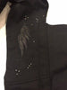Motorcycle women's light weight blk textile chap with wing detail and rivet detailing 