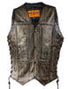 MEN'S MOTORCYCLE RIDERS 10 POCKET DISTRESSED BRN LEATHER VEST SIDE LACES LIGHT 