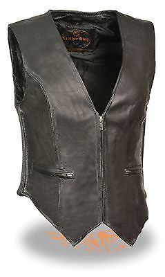 MOTORCYCLE MOTORBIKE LADIES LEATHER VEST WITH SIDE ELASTIC GREAT QUALITY NEW 