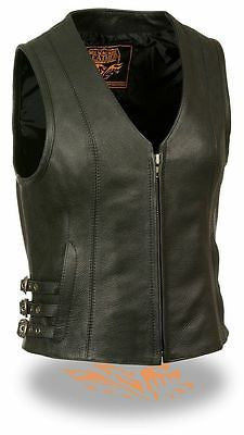 WOMEN'S MOTORCYCLE RIDING SWAT SEXY LEATHER VEST W/SIDE BUCKLES NEW 