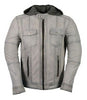 MEN'S CLASSIC SCOOTER GENUINE GREY LEATHER JACKET TWO CHEST POCKETS WITH HUDDY 