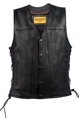 MEN'S MOTORCYCLE CLUB LACE SIDE VEST WITH 2 GUN POCKETS WITH FRONT SNAP BUTTONS 