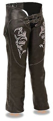MOTORYCLE WOMEN PINK LEATHER CHAP W/REFLECTIVE TRIBAL EMBRIODERY VERYSOFTLEATHER