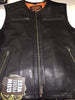 Mens Motorcycle Milwaukee updated collarless quilted shoulder cow leather vest 