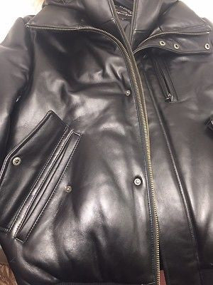 MEN'S ORIGINAL GOOSE DOWN BOMER LEATHER JACKET WITH REMOVABLE HOOD BUT ...