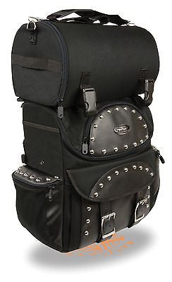 MOTORCYCLE MEDIUM SISSY T BAR BAG STUDDED TOURING SISSY BAR WITH RAIN COVER 