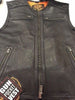 Mens Motorcycle Milwaukee updated collarless quilted shoulder cow leather vest 