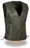WOMEN'S MOTORCYCLE BLACK LEATHER VEST WITH SIDE LACE AND REFLECTIVE PIPING NEW 