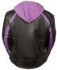 WOMEN'S STRIPED MOTORCYCLE SCOOTER LEATHER JACKET W/ REMOVABLE HOODIE BLK PURPLE 