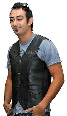 MEN'S MOTORCYCLE MOTORBIKE TOP GRAIN LEATHER VEST DURABLE SOFT LEATHER NEW 