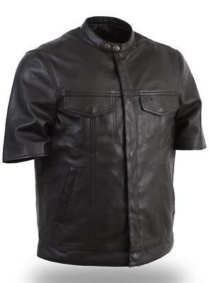 Men's Riding Son of anarcy Light weight half sleeve leather shirt 