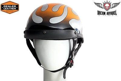 MOTORCYCLE BRAND NEW DOT APPROVED HALF HELMET WITH CHROME FLAME GRAPHIC NEW 
