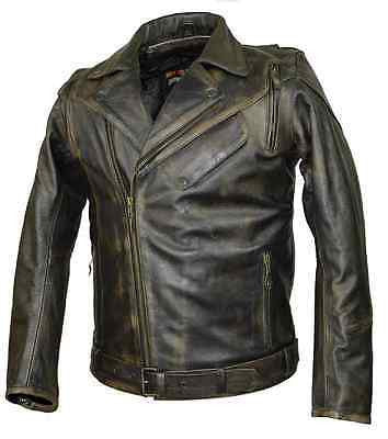 MEN'S MOTORCYCLE DISTRESSED BROWN POLICE STYLE JACKET W/2 GUN POCKETS & VENTS 