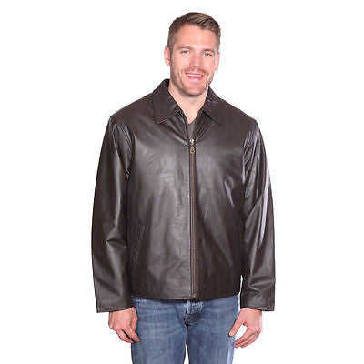 MEN'S ZIPPER BRN LEATHER JACKET WITH TWO EXTERIOR POCKETS WITH ZIPOUT LINING 