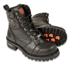MEN'S MOTORBIKE REAL LEATHER 8 INCH CLASSIC LOGGER BOOT THICK LEATHER WITH LACES