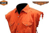 Men's Motorcycle Orange Cotton Cut off Frayed Sleeves Shirt 