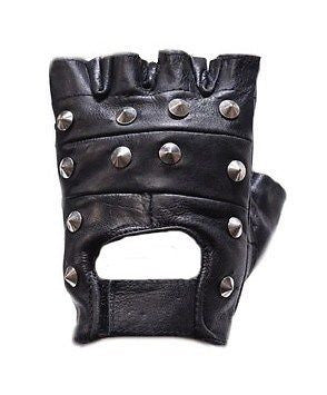 MOTORCYCLE MEN'S FINGERLESS SPIKED GLOVES VERY SOFT LEATHER WITH VELCRO STRAP 