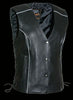 WOMEN'S MOTORCYCLE BLACK LEATHER VEST WITH SIDE LACE AND REFLECTIVE PIPING NEW 